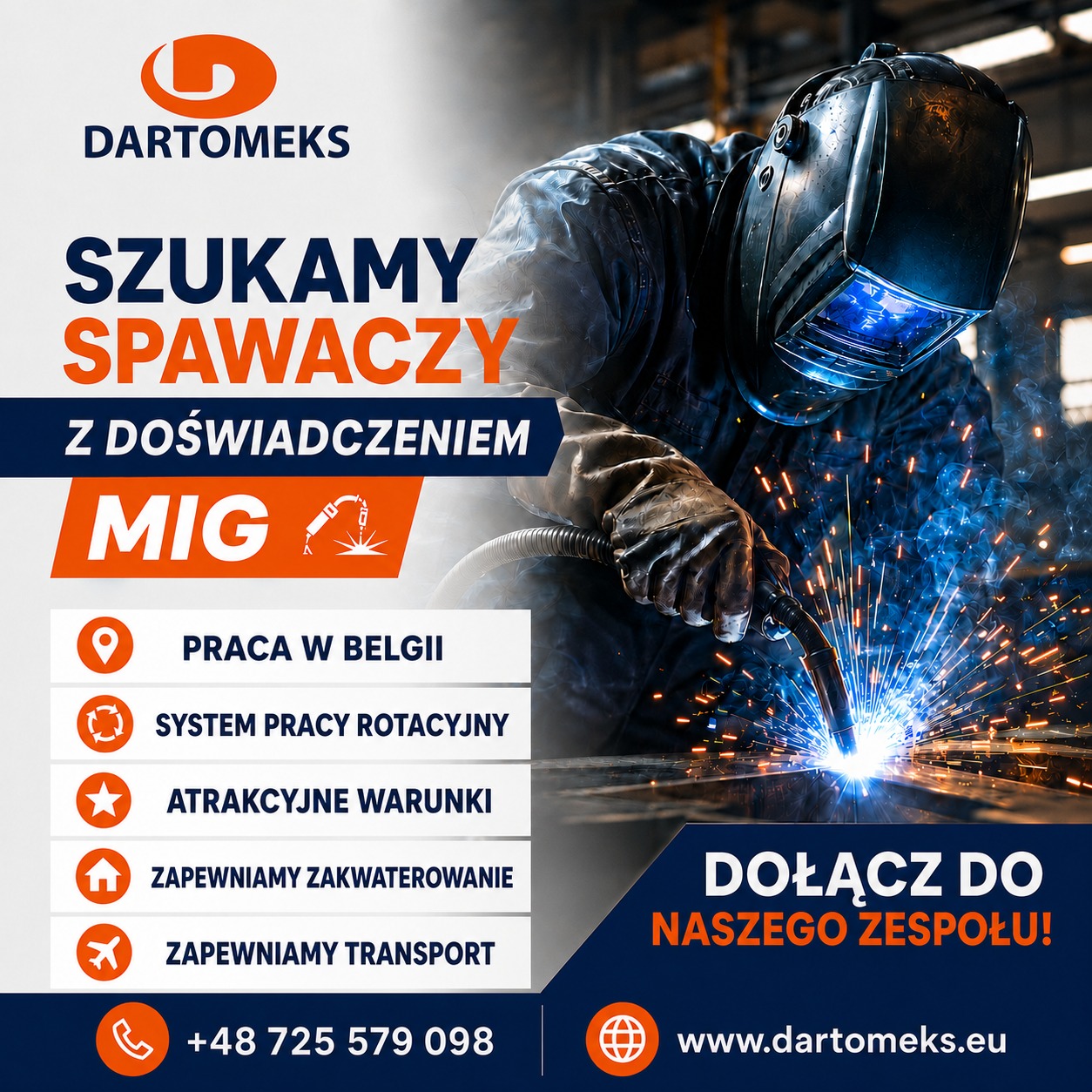 Ogłoszenie rekrutacyjne DARTOMEKS — poszukujemy spawaczy z doświadczeniem MIG